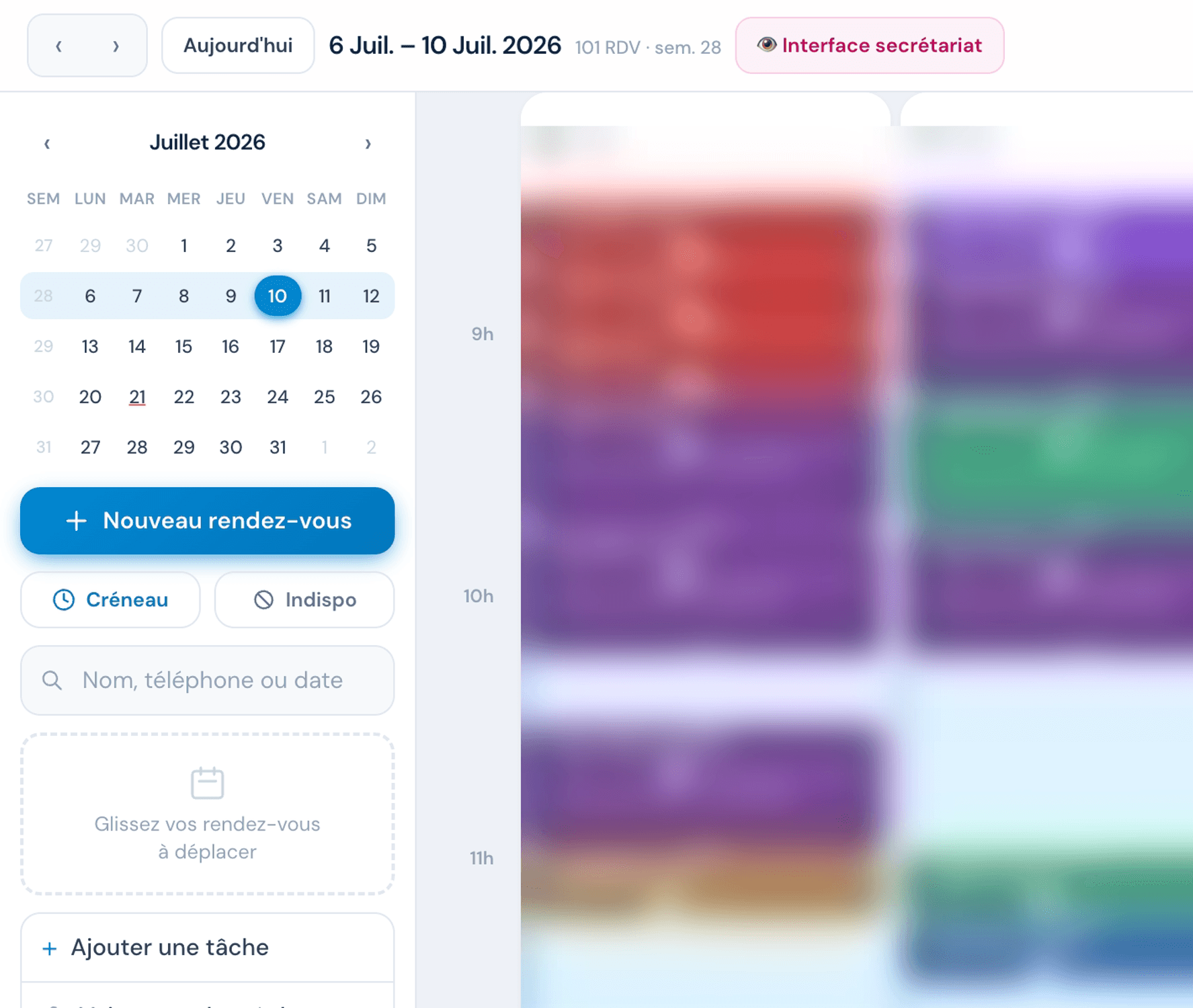 Agenda CabIMed et outils de rendez-vous, données masquées