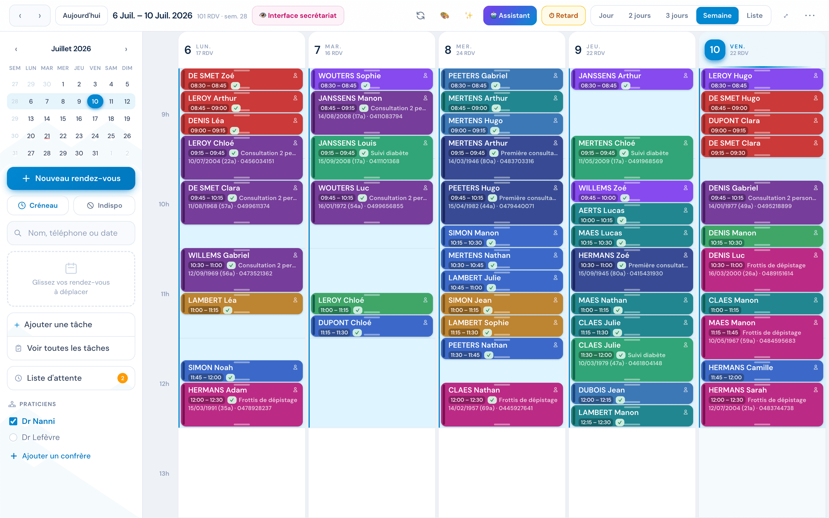 Agenda Pro CabIMed net avec données de démonstration anonymisées