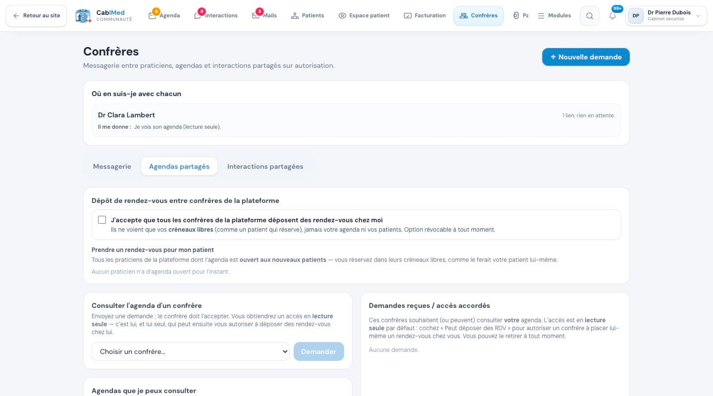 Autorisations de partage entre confrères dans la démonstration