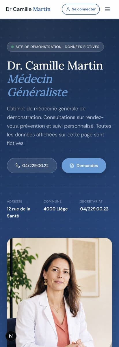 Version mobile du site professionnel fictif du Dr Camille Martin