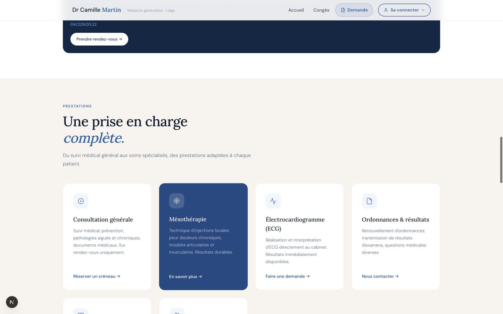 Prestations complètes du site professionnel fictif du Dr Camille Martin